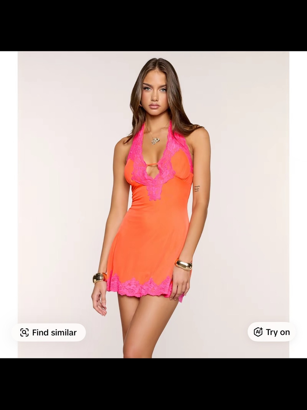 Windsor Orange Mini Dress with Hot Pink Lace Trim
